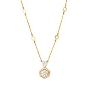 14K Yellow Gold Dual Hexagon Drop and Chain