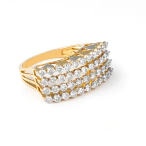 14K Yellow Gold 3 Rows of Round Diamonds