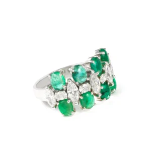 14K White Gold Rounds Marquise Cabochon Emeralds