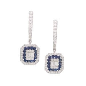 Blue Sapphire Halo Drop Earrings