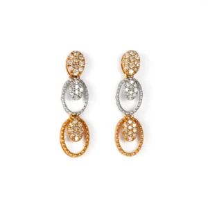 14K rose white oval shape diamond earrings