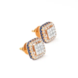 14K Rose Gold Square Studs With Blue Stone